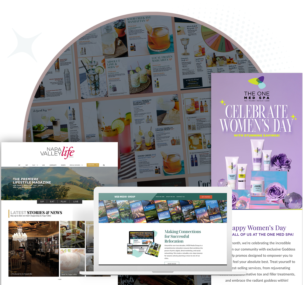 Collage of print and web design work