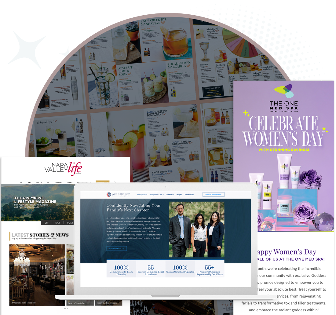 Collage of print and web design work