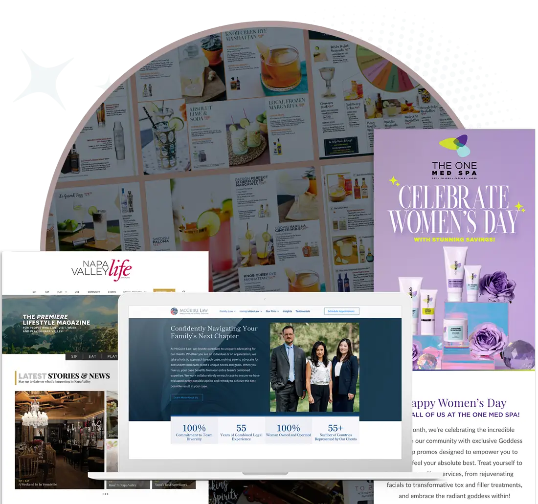 Collage of print and web design work