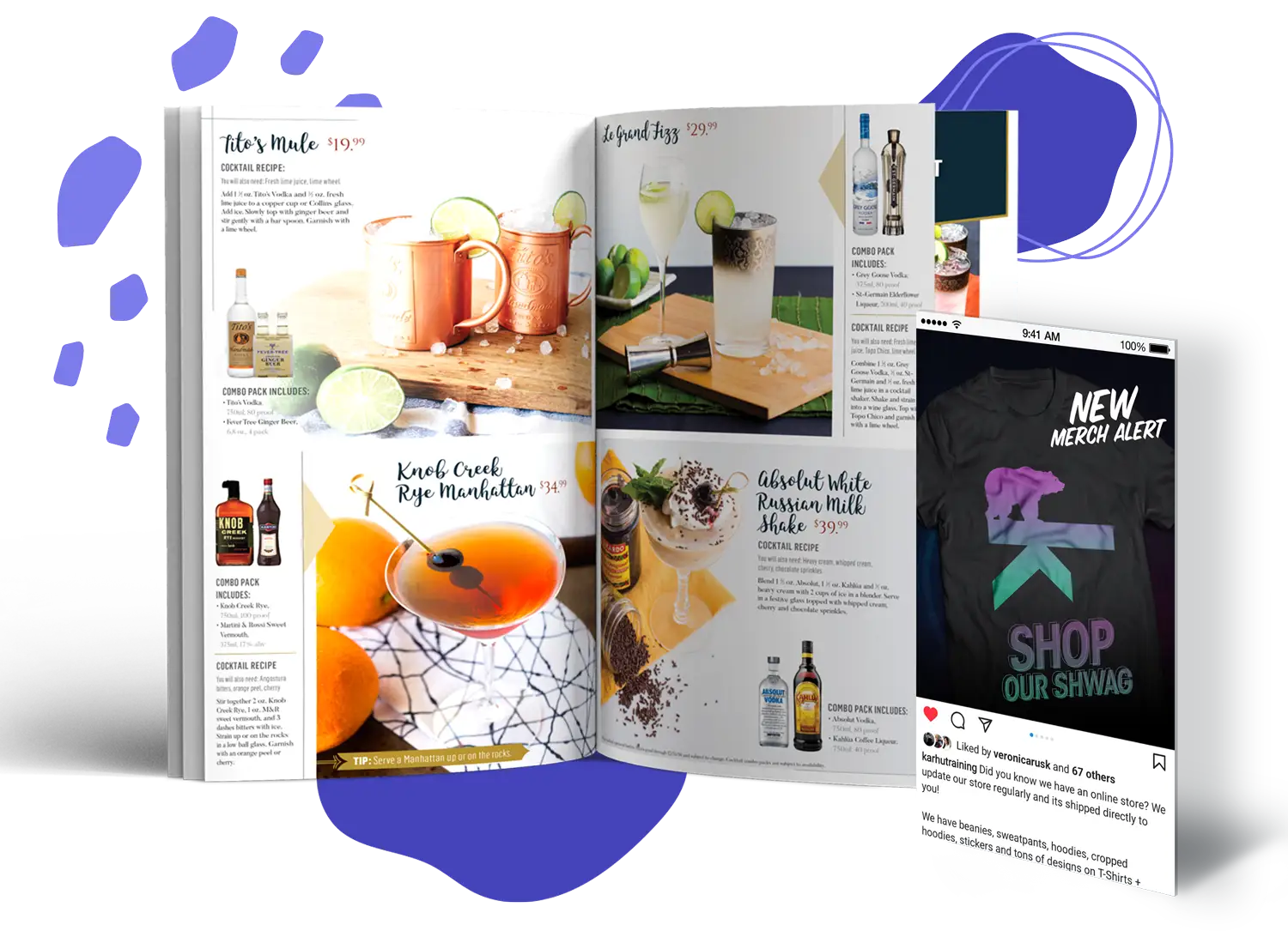 Twin Liquors brochure and social media mock up