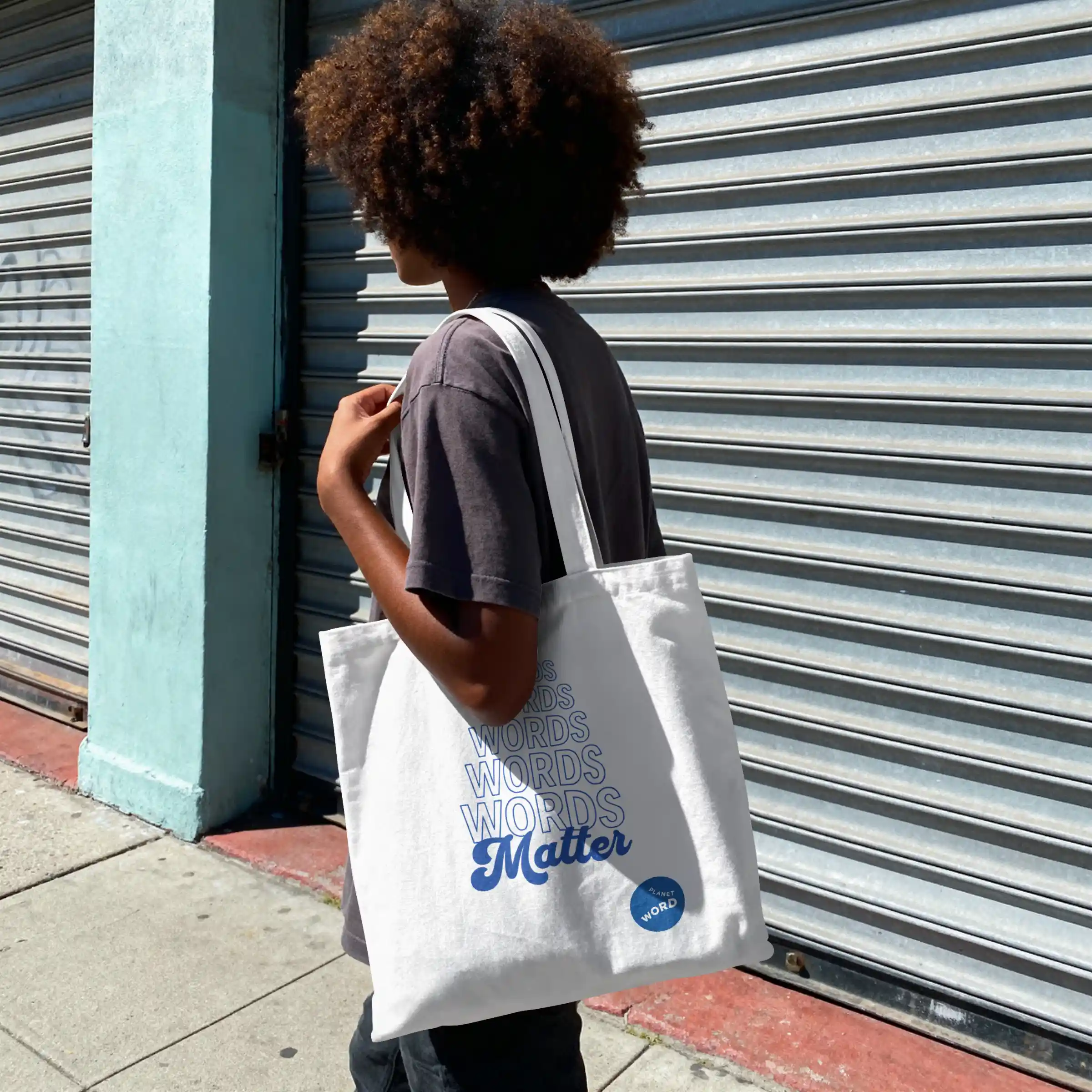 Planet Word tote bag design